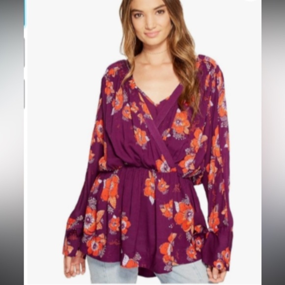 Free People Tops - Free People Tuscan Dreams Floral Printed Wrap Long Sleeve Tunic Top